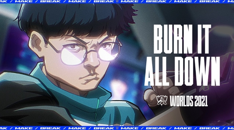 2021 롤드컵 공식 주제곡 'Burn It All Down' 포스터(사진=LoL e스포츠 발췌).