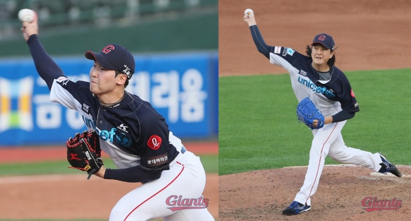 든든한 뒷심을 받쳐 준 불펜의 최준용과 김원중(오른쪽)