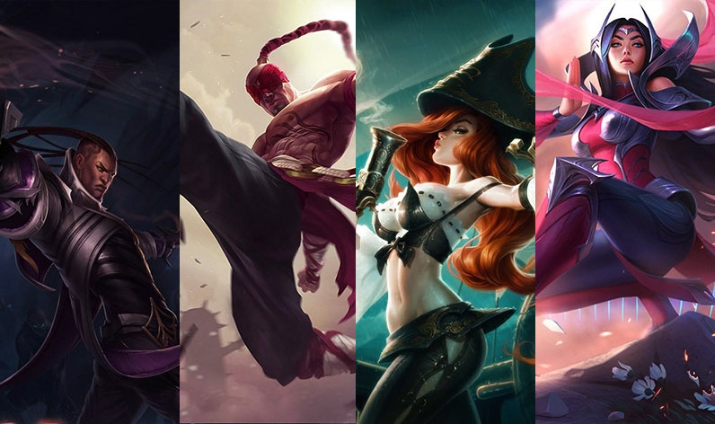 왼쪽부터 루시안, 리 신, 미스 포츈, 이렐리아(사진=리그 오브 레전드 공식 홈페이지 발췌).