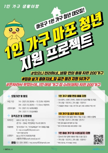 마포구, '1인 가구 마포청년 지원 프로젝트' 추진