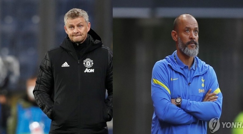 솔샤르 맨유 감독(왼쪽)과 누누 산투 토트넘 감독