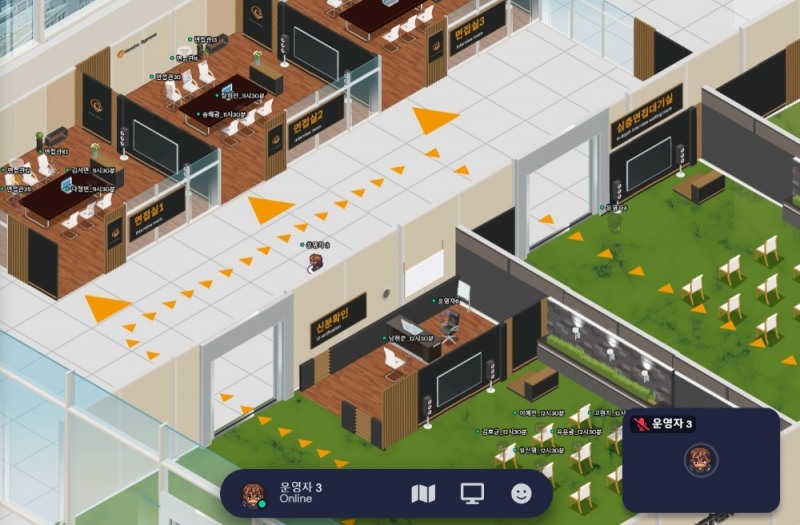 한화시스템 메타버스 플랫폼인 게더타운 면접 현장. 사진=한화시스템