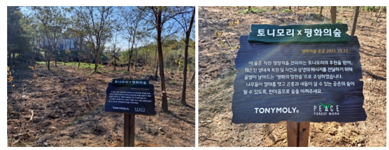 토니모리, ‘친환경 전자영수증 CSR 캠페인’ 평화의 숲 조성 이미지