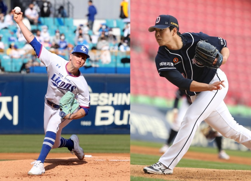 플레이오프 1차전 선발 뷰캐넌과 최원준(오른쪽)