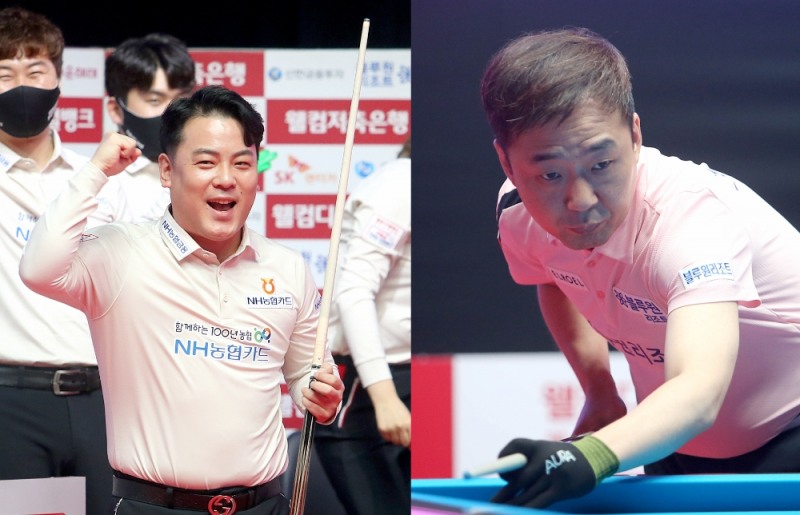 NH와 블루원의 승리를 이끈 조재호(왼쪽)와 엄상필(사진=PBA)