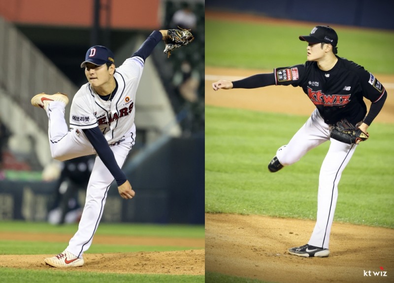 한국시리즈 4차전에서 선발 대결을 벌이게 될 곽빈(왼쪽)과 배제성