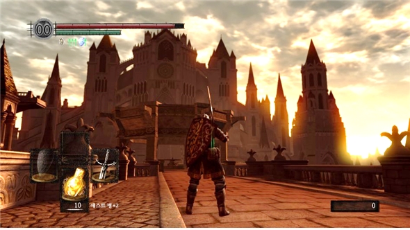 명소중에 하나인 아노르 론도 성, 석양에 젖은 채 찬란한 위용을 뽐내는 풍경이 예술(프롬 소프트웨어)