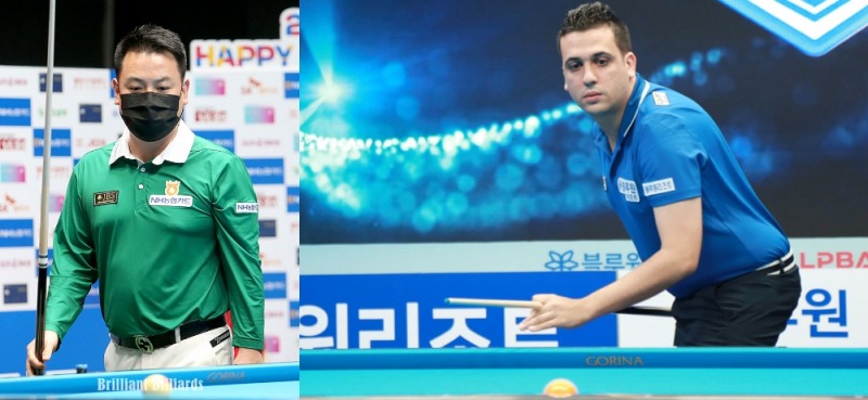 리매치에서 패한 조재호(왼쪽)와 승리한 사파타(사진=PBA.브릴리언트 빌리아드)