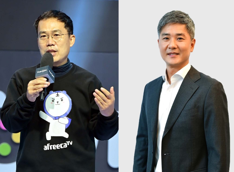 아프리카TV 서수길 대표(왼쪽)와 정찬용 단독 대표이사(사진=아프리카TV 제공).