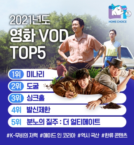 홈초이스, 2021년 ‘영화 VOD TOP5’ 발표…1위 ‘미나리’, 2위 ‘도굴’, 3위 ‘싱크홀’