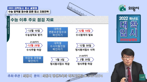 의왕시, '2022학년도 대입 파이널 온라인 정시 설명회' 개최