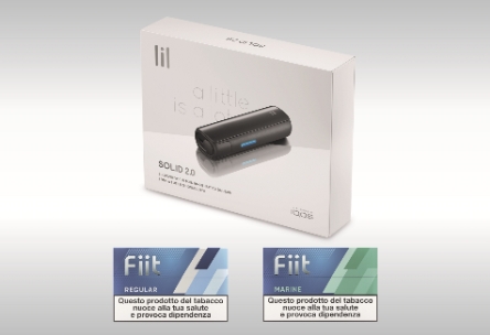 이탈리아에 판매되는 KT&G ‘릴 솔리드 2.0’ 디바이스 패키지 및 전용스틱 2종 ‘핏 레귤러(Fiit REGULAR)’, ‘핏 마린(Fiit MARINE)’./ 이미지 제공 = KT&G