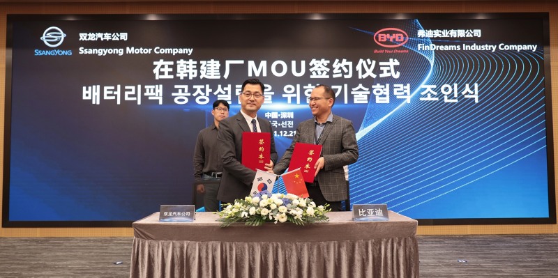 쌍용차·BYD사와 전기차 핵심부품인 배터리 개발 계약 등 MOU