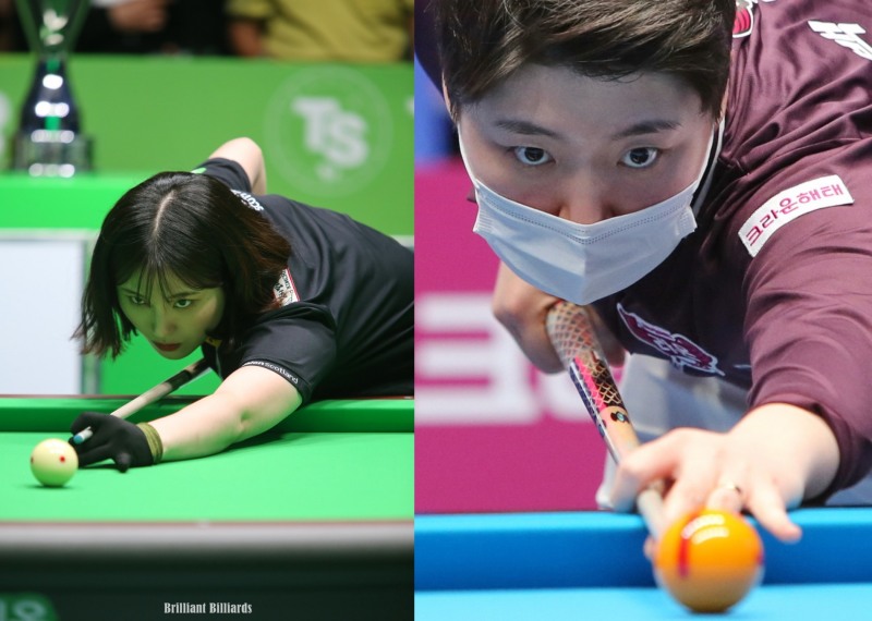 4강으로 가는 길목에서 만난 강지은(왼쪽)과 백민주(사진=PBA.브릴리언트 빌리아드)