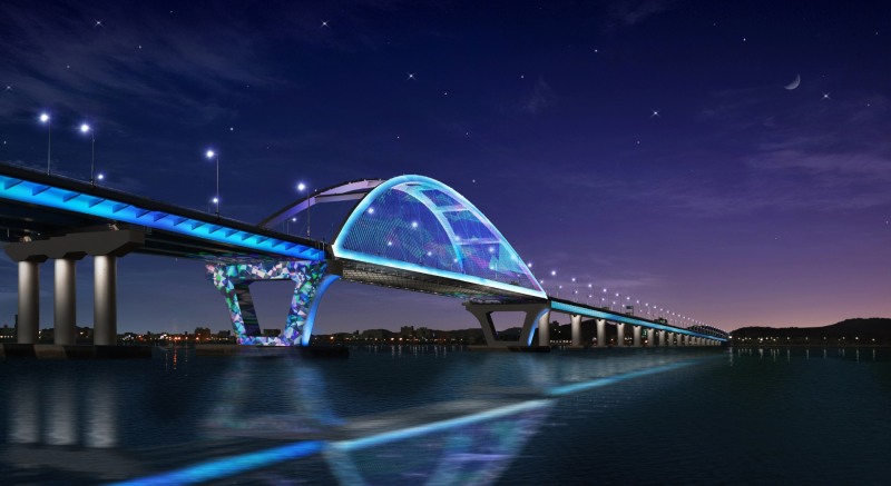 동백대교가 새롭게 야간조명을 설치해 야간관광 인프라 구축에 기대감을 상승시키고 있다. (사진제공 = 군산시)