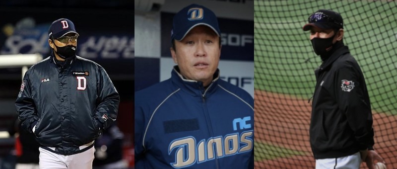 재계약과 조기계약에 성공한 두산 김태현 감독(왼쪽) NC 이동욱 감독(가운데) kt 이강철 감독