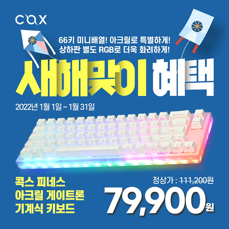 콕스, 상하판 RGB 기계식 키보드 ‘피네스’ 특가 진행