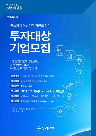 우리은행, 중소기업 성장 지원 위한 투자대상 기업 공모