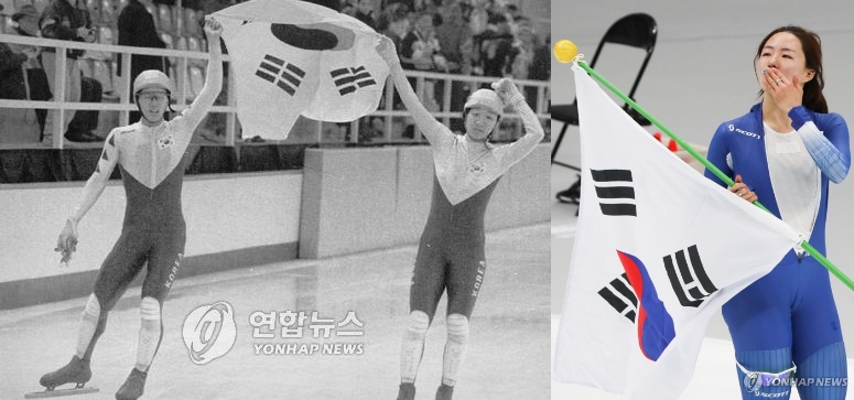 대한민국 겨울올림픽의 역사를 쓴 쇼트트랙의 채지훈(왼쪽부터), 전이경 그리고 스피드스케이팅의 이상화.