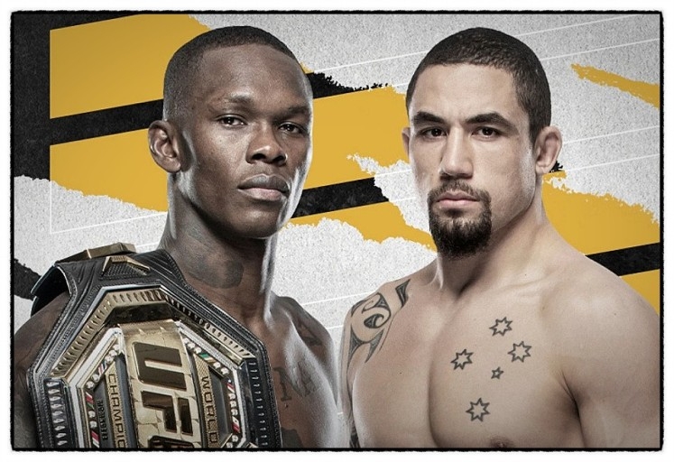 재대결 전 승리를 장담하는 아데산야(왼쪽)와 휘태커(사진=UFC)