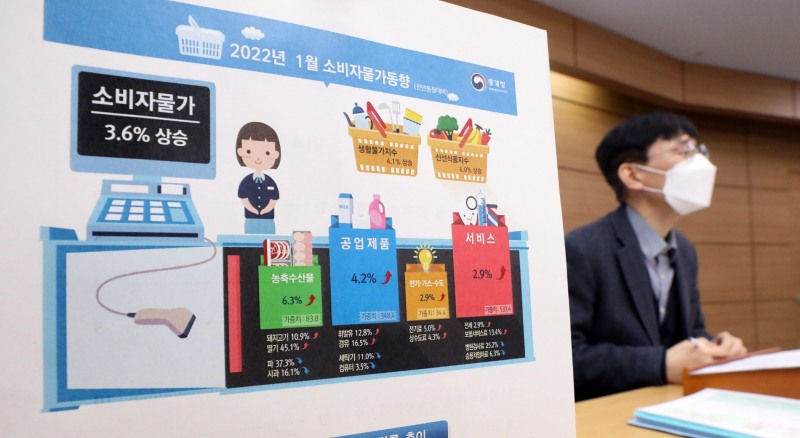 어운선 통계청 경제동향통계심의관이 4일 오전 정부세종청사에서 2022년 1월 소비자물가동향을 발표하고 있다.