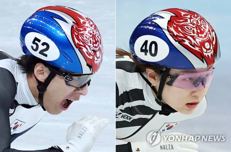 (베이징=연합뉴스) 5일 오후 중국 베이징 캐피털 실내 경기장에서 열린 2022 베이징 동계올림픽 쇼트트랙 여자 500m 예선과 남자 1000m 예선이 열렸다. 대한민국의 황대헌(왼쪽 사진)과 최민정(오른쪽 사진)이 질주하고 있다.