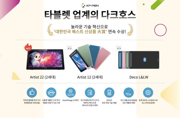 엑스피펜(XP-PEN), 2년 연속 '대한민국 베스트 신상품 대상' 수상 쾌거