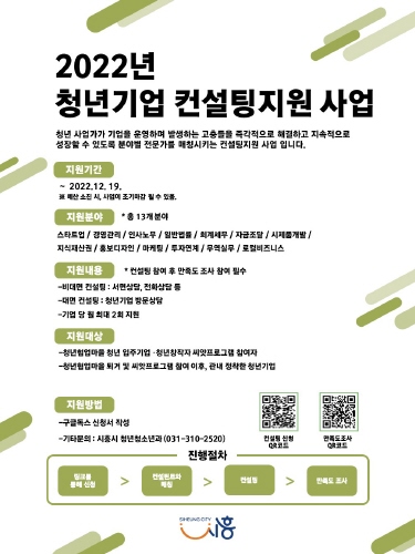 경기 시흥시, '2022년 청년기업 컨설팅 지원 사업' 운영