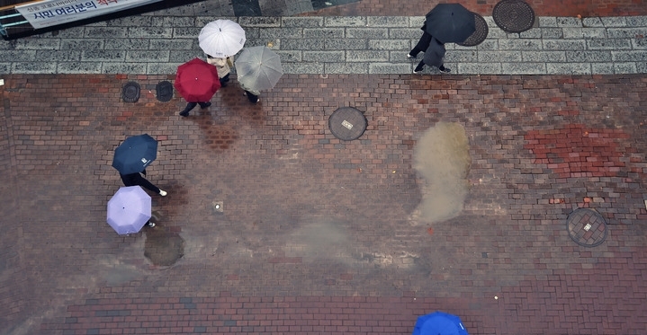 겨울비가 내리고 있는 지난 11월 대구 중구 동성로에서 우산을 쓴 시민들이 길을 걷고 있다.