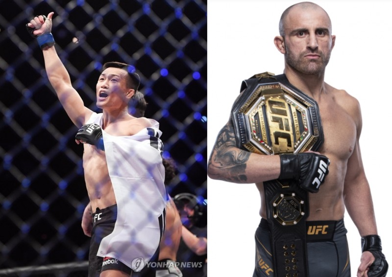 4월 10일 타이틀전을 벌이는 정찬성(왼쪽)과 챔피언 볼카노프스키(사진=UFC)