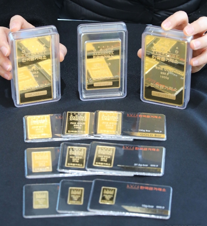 우크라이나를 둘러싼 러시아와 서방국가 간의 긴장이 고조되면서 안전 자산인 금 가격이 연일 급등하고 있다. 24일 오전 서울 종로구 한국금거래소 직원이 금을 진열하고 있다.