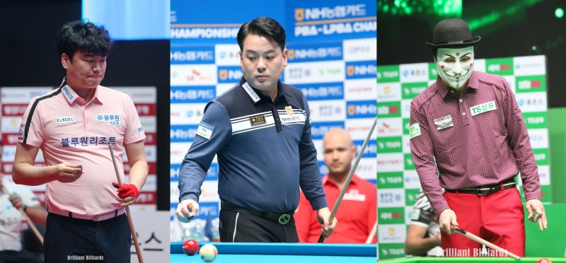 128강 탈락의 굴욕을 당한 강민구, 조재호, 해커(왼쪽부터. 사진=PBA. 브릴리언트 빌리아드)