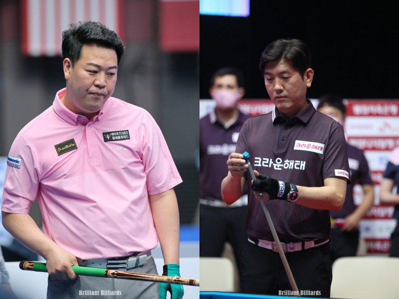 너무 일찍 만난 팀리그 라이벌 강동궁(왼쪽)과 김재근(사진=브릴리언트 빌리아드)