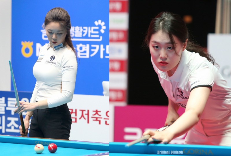 4강에 오른 팀 선후배 김가영(왼쪽)과 김보미