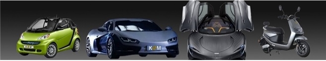 케이팝모터스의 2인승 승용차, 세단, 스포츠카, 2륜스쿠터