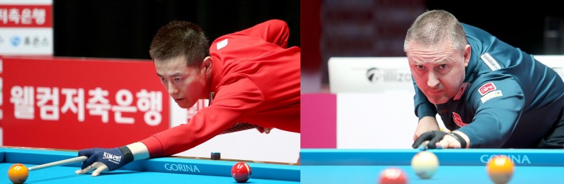 첫 우승을 바라보는 김임권(왼쪽)이 다섯 번째 우승을 눈 앞에 둔 쿠드롱과 결승전을 벌인다.(사진=PBA 제공)