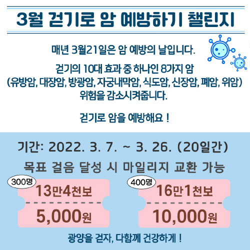 전남 광양시, '모바일 걷기앱 워크온 3월 암 예방 챌린지' 운영