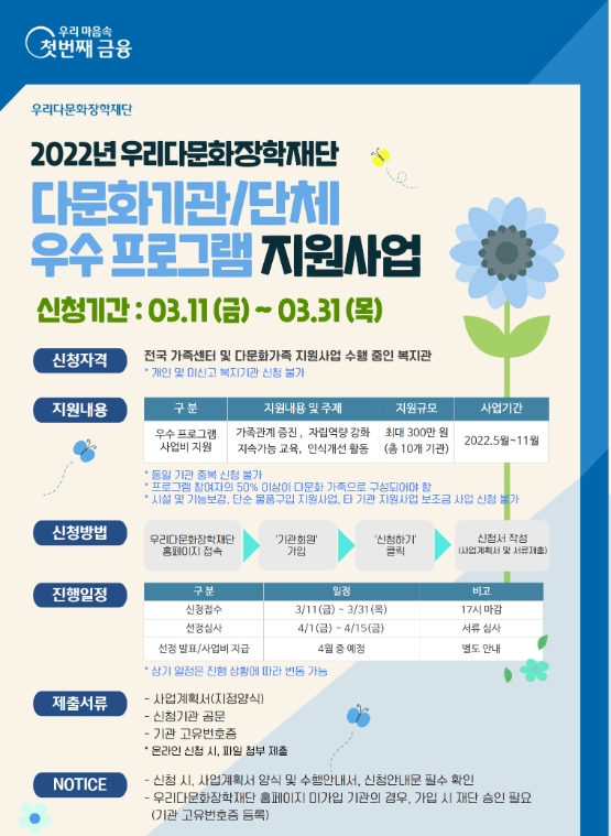 우리금융 우리다문화장학재단, ‘다문화기관·단체 우수 프로그램 지원사업’ 진행