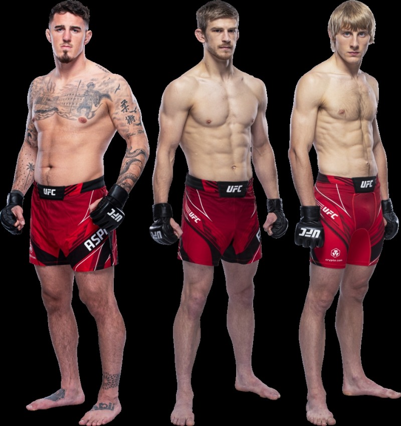 UFC 무패의 세 20대 영국 파이터. 왼쪽부터 아스피날, 앨런, 핌블렛(사진=UFC)