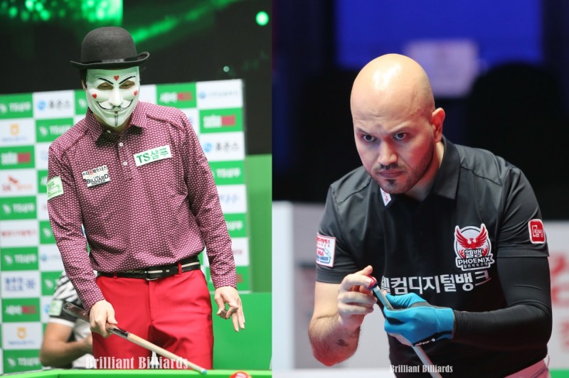 1차전서 패배, 궁지에 몰린 해커(왼쪽)와 위마즈(사진=브릴리언트 빌리아드)