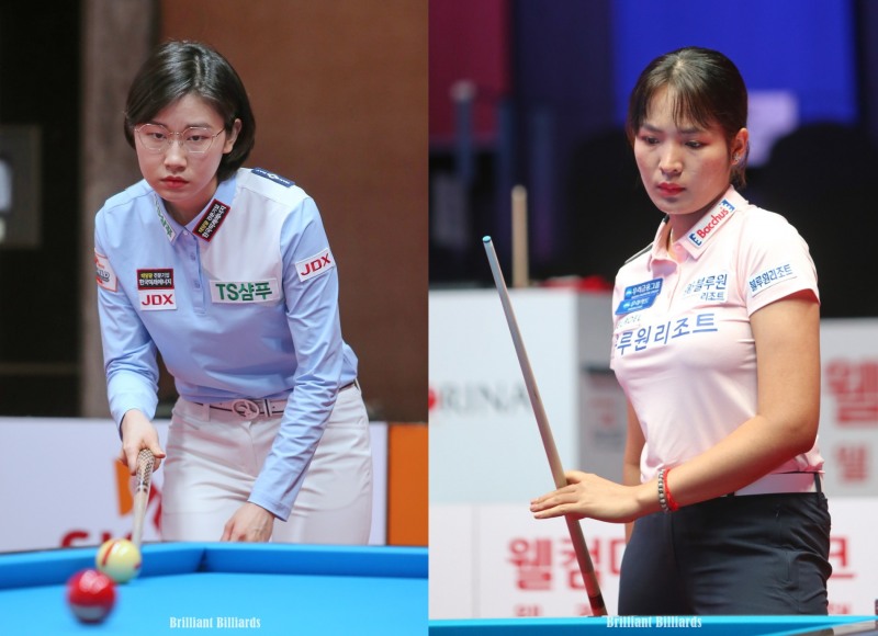 첫판을 이긴 이미래(왼쪽)와 패배한 스롱(사진=브릴리언트 빌리아드)
