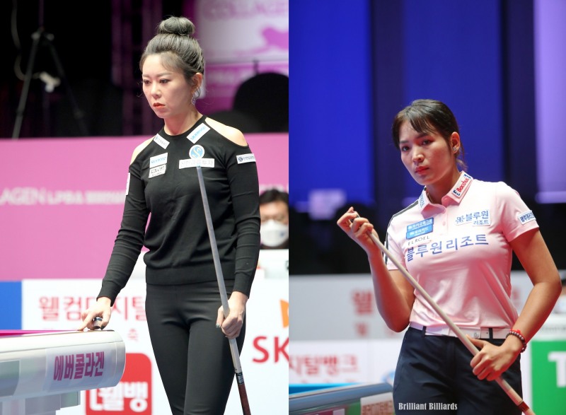 8강에 오른 김가영(왼쪽)과 스롱 피아비(사진=PBA)