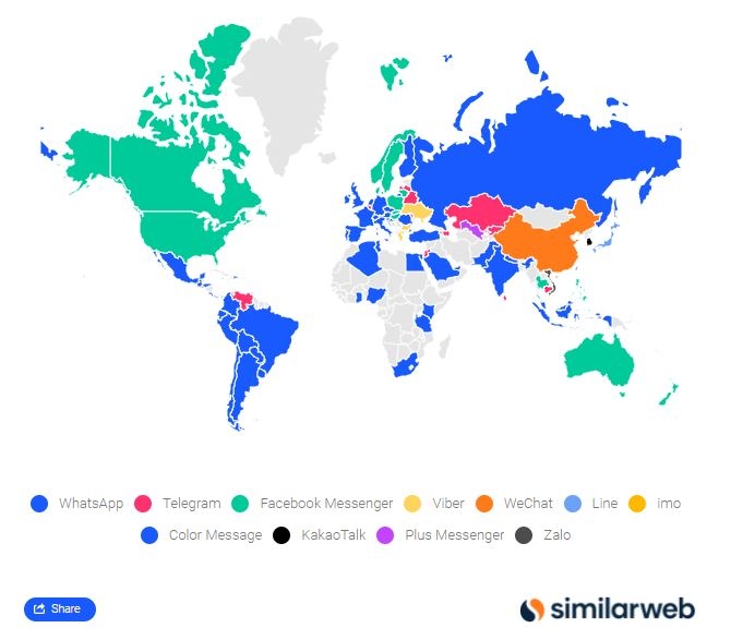 압도적인 사용자 수를 보유한 메타의 왓츠앱. EU의 디지털시장법이 도입되면 큰 변화를 맞게 된다. 〈사진=similarweb 공식 홈페이지〉