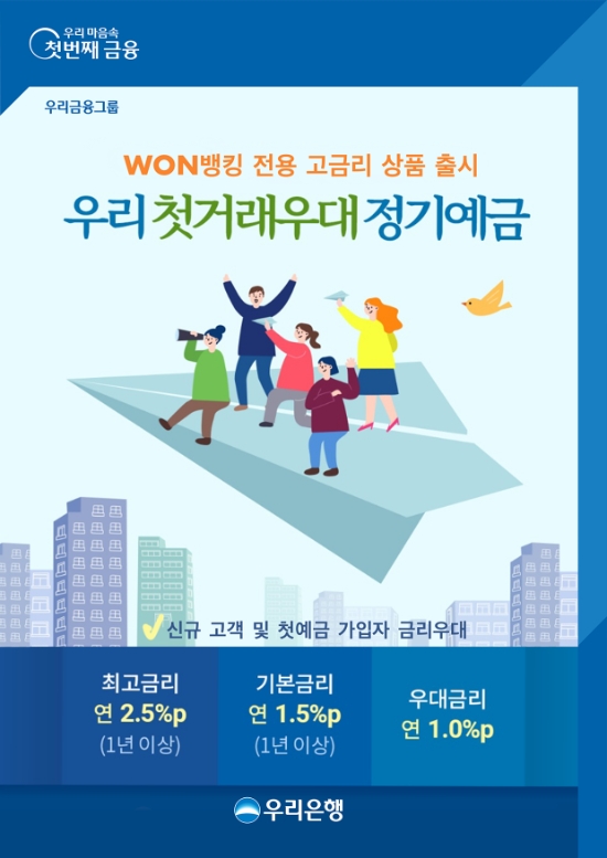 우리은행, ‘우리 첫거래우대 정기예금’ 출시…"최고 2.5% 금리 제공"
