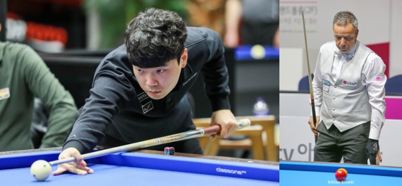 2년여만의 4강전에서 결승행을 놓친 김행직(왼쪽)과 결승에 오른 아스퍼스(사진=파이브앤식스. 브릴리언트 빌리아드)