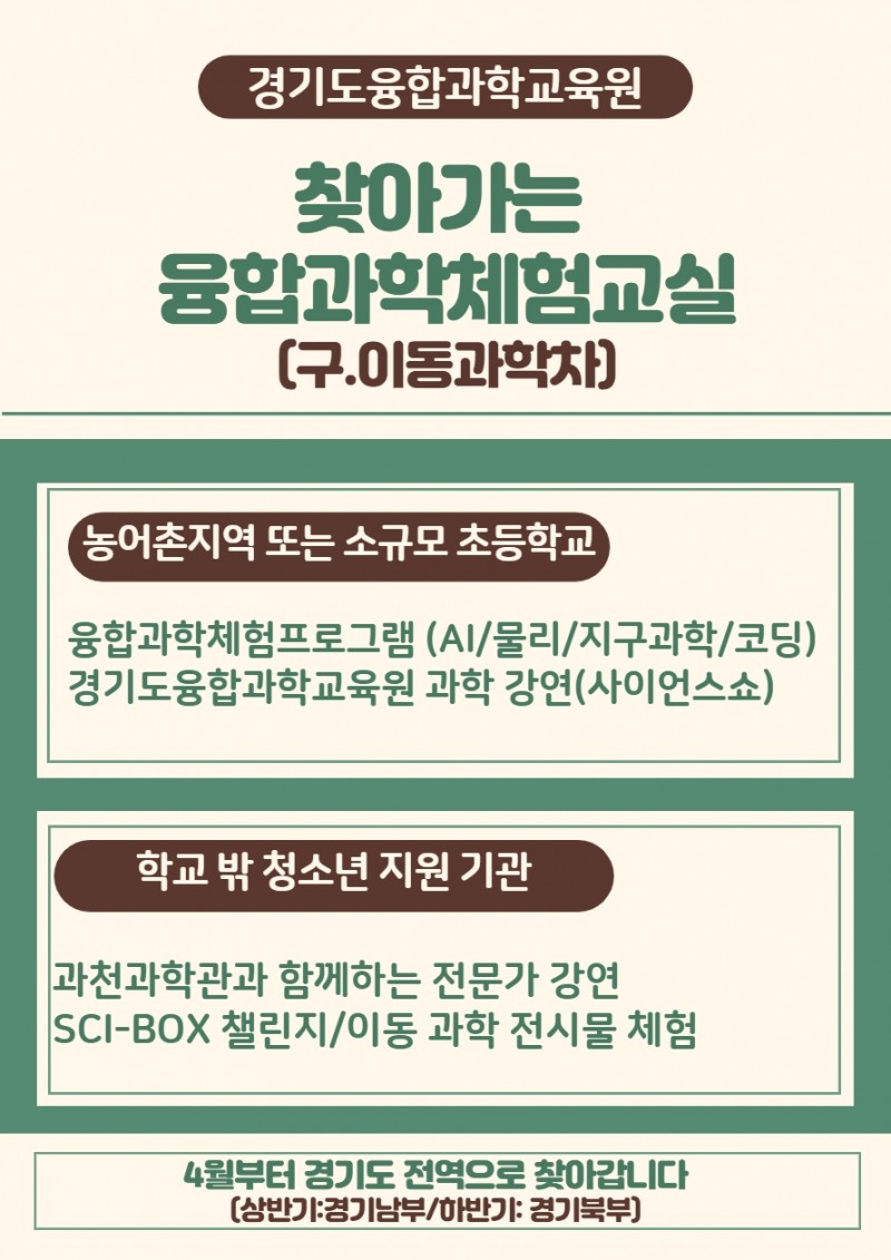 경기도융합과학교육원, ‘찾아가는 융합과학체험교실’ 프로그램 운영