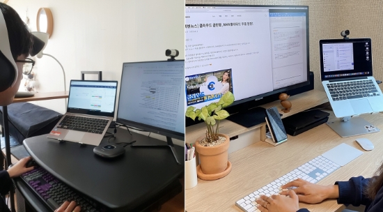 NHN 직원들이 회사에서 지원 받은 IT 장비를 활용해 재택근무하는 모습