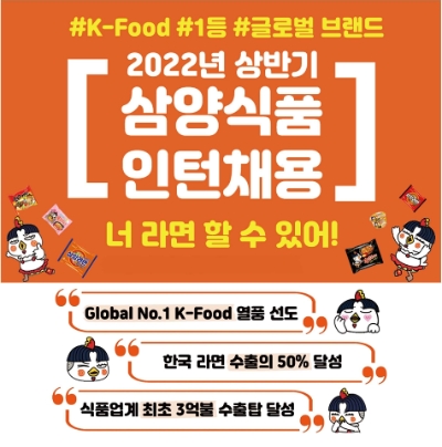 삼양식품, 2022년 채용 연계형 인턴 27일까지 모집…"외국인 인턴도 채용"