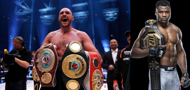 복싱과 격투기의 최고 파이터 퓨리(왼쪽)와 은가누(사진=UFC 나무위키)