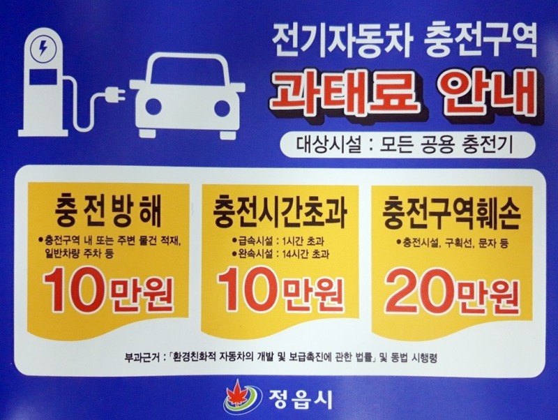 정읍시 전기차 충전구역 과태료 안내문 (사진제공 = 정읍시)